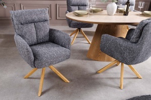 Set 2 Scaune rotative BIG GEORGE 360° cu revenire automată, husă din material textil structurat, gri, cadru din stejar - Img 7