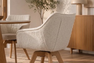 SET 2 SCAUNE ROTATIVE DUTCH, DIN LEMN SI TEXTIL BOUCLE, CULOARE BEJ, INVICTA INTERIOR - Img 7