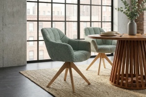 SET 2 SCAUNE ROTATIVE, PAPILLON, REALIZAT DIN MATERIAL TEXTIL BOUCLE SI PICIOARE DIN LEMN, CULOARE VERDE SALVIE, INVICTA INTERIOR - Img 5