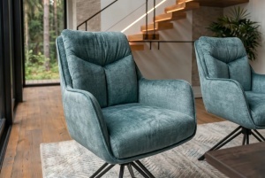 SET 2 SCAUNE ROTATIVE, PROMETHEUS, 180 grade, REALIZAT DIN METAL SI TEXTIL VELUR CATIFELAT, CULOARE ALBASTRU PETROL, ARTIM GROUP SELECTION - Img 7
