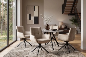 SET 2 SCAUNE ROTATIVE SIGNATURE, REALIZAT DIN METAL SI CATIFEA , CULOARE BEJ, INVICTA INTERIOR - Img 5