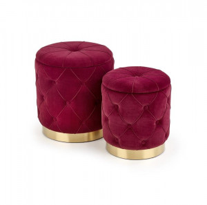 SET 2 TABURETI POLLY, BORDO/AURIU, TAPITERIE DIN CATIFEA SI PICIOR DIN METAL, STIL MODERN