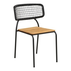 SET 4 SCAUNE DE TERASA NASVILLE, REALIZAT DIN METAL, LEMN DE TEC SI POLIRATAN, CULOARE NEGRU/NATUR, HOUSE NORDIC