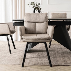 SET 4 SCAUNE ROTATIVE, ARTIM MEBLE, REALIZAT DIN MATERIAL TEXTIL BEJ SI CADRUL DIN METAL, STIL MODERN - Img 2