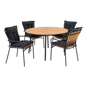 SET DE GRADINA, MASA SI 4 SCAUNE, REALIZATA DIN LEMN DE TEC SI METAL, CULOARE NEGRU/NATUR, HOUSE NORDIC - Img 3