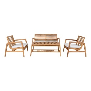 SET DE TERASA, MASA SI 2 SCAUNE, REALIZATA DIN LEMN DE TEC, INCLUDE PERNE, CULOARE NATUR, HOUSE NORDIC