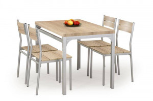 SET DINING - MASA MALCOLM, 110 CM+ 4 SCAUNE, STEJAR SONOMA/CROM, STIL CLASIC