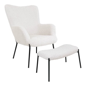 SET FOTOLIU DE RELAXARE SI TABURET GLAGOW, DIN METAL SI TEXTIL BOUCLE, CULOARE ALB, HOUSE NORDIC