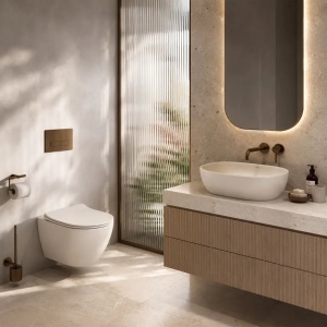 SET LAVOAR SI VAS WC FOCUS, MATERIAL CERAMICA SANITARA, DE CULOARE CREM - Img 7