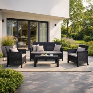 SET MOBILIER DE GRADINA/TERASA, BRENTA, ARTIM MEBLE, DIN TEHNORATAN, CULOARE NEAGRA/GRI