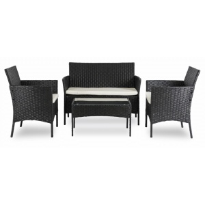 SET MOBILIER DE GRADINA/TERASA, MISSISSIPI, DIN METAL, TECHNORATAN, TEXTIL SI STICLA, CULOARE NEGRU/BEJ, ARTIM MEBLE - Img 3