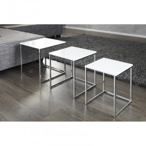 SET TREI MASUTE DE CAFEA, FUSION, COD 11839, MDF ALB, STIL MODERN - Img 4