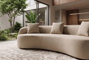SOFA DEOSEBITA ATELIER 3 LOCURI 230CM, REALIZATA DIN LEMN MASIV SI CATIFEA, CULOARE BEJ, INVICTA INTERIOR - Img 4