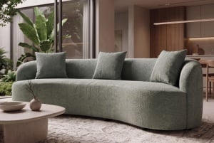 SOFA DEOSEBITA ATELIER 3 LOCURI 230CM, REALIZATA DIN LEMN MASIV SI TEXTIL BOUCLE, CULOARE VERDE GRI, INVICTA INTERIOR - Img 4