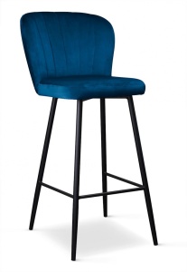 STOC 2 BUC!!! SCAUN DE BAR SHELLY, 60 CM, ALBASTRU/NEGRU, TAPITERIE DIN CATIFEA SI PICIOARE DIN METAL,STIL MODERN