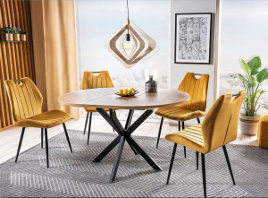 STOC!!! MASA DINING EXTENSIBILA GASTON, 100/135 CM, STEJAR ARTISAN/NEGRU, BLAT DIN MDF SI PICIOARE DIN METAL, STIL MODERN