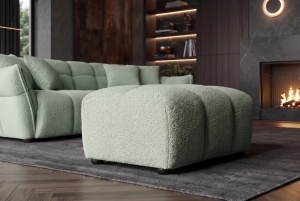 TABURET CONFORTABIL CLOUD 100CM, REALIZAT DIN LEMN SI MATERIAL BOUCLE, CULOARE VERDE SALVIE - Img 2