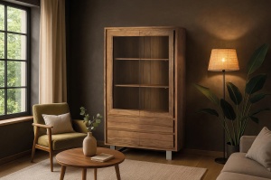 VITRINA CONTEMPORANY 120CM, REALIZATA DIN LEMN DE SALCAM SI METAL, CULOARE NATUR, STIL RUSTIC, GINER Y COLOMER - Img 2