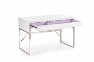 BIROU B32, ALB/CROM, DIN MDF LACUIT SI PICIOARE DIN METAL, STIL MODERN - Img 7