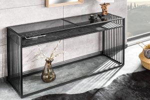 BIROU/CONSOLA, ARHITECTURE 120CM, LEMN MASIV SI STICLA, DESIGN RETRO - Img 6