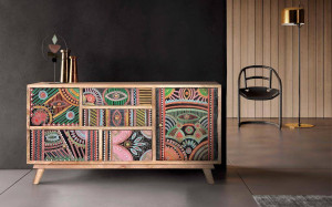 BUFET 100CM, MARO/MULTICOLOR, PICTAT MANUAL, DIN LEMN DE MANGO, GINER Y COLOMER - Img 6