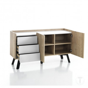 BUFET/COMODA 128CM, BERLIN, COD 3954, STIL MODERN, REALIZATA DIN PANOURI ECO DIN LEMN SI MDF - Img 2