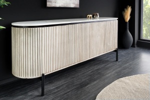 BUFET LIVING 170CM, ADLON, ALB/GRI, DIN LEMN MASIV DE MANGO, BLAT DE MARMURA SI METAL - Img 6
