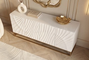 BUFET LIVING DEOSEBIT, SCORPION 180CM, MODEL 3D, REALIZAT DIN LEMN DE MANGO SI METAL, CULOARE ALB/AURIU, INVICTA INTERIOR - Img 5