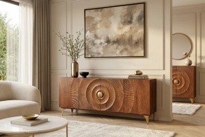 BUFET LIVING GOLDEN SUNSET 180CM, REALIZAT DIN LEMN DE MANGO, DE CULOARE MARO, MODEL 3D, ARTIM GROUP - Img 11