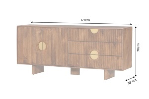 BUFET LIVING, MADISON 180CM, REALIZAT DIN LEMN DE MANGO, CULOARE NATUR/AURIU, ARTIM GROUP - Img 6