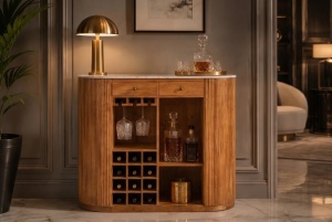 BUFET PENTRU STICLE, TRES CHIC 120CM, REALIZAT DIN LEMN NATURAL DE MANGO SI MARMURA, ARTIM GROUP - Img 9