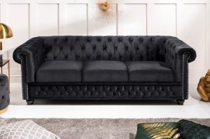 CANAPEA, CHESTERFIELD, 205CM CU 3 LOCURI, MATERIAL CATIFEA DE CULOARE NEAGRA, ARTIM GROUP SELECTION - Img 2
