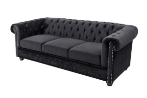 CANAPEA, CHESTERFIELD, 205CM CU 3 LOCURI, MATERIAL CATIFEA DE CULOARE NEAGRA, ARTIM GROUP SELECTION - Img 12