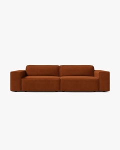 CANAPEA CU 3 LOCURI JODIE, 204X99 CM, ADANCIME SCAUN 62 CM, CARAMIZIU, TAPITAT CU TAPITERIE DIN TEXTIL CATIFEA BLUVEL, MICADONI