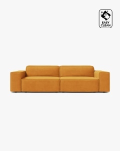 CANAPEA CU 3 LOCURI JODIE, 204X99 CM, ADANCIME SCAUN 62 CM, GALBEN, TAPITAT CU TAPITERIE DIN TEXTIL CATIFEA VENUS, MICADONI