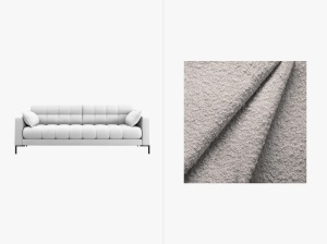 CANAPEA CU 4 LOCURI, MAMAIA GRI DESCHIS, CU TAPITERIE DIN TEXTIL BOUCLE BALOO, MICADONI