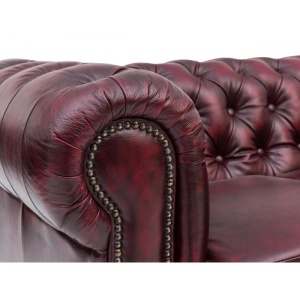 CANAPEA DE LUX CHESTERFIELD 200CM, 3 LOCURI, DIN PIELE NATURALA, CULOARE ROSIE, ARTIM SELECTION - Img 3