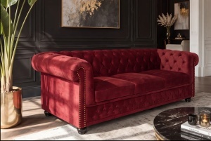CANAPEA ELEGANTA CHESTERFIELD 205CM, DIN LEMN SI TEXTIL CATIFEA, CULOARE ROSIE, INVICTA INTERIOR - Img 8