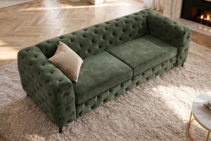 CANAPEA ELEGANTA CHESTERFIELD 235CM, DIN LEMN SI TEXTIL CATIFEA, CULOARE VERDE INCHIS, INVICTA INTERIOR - Img 15