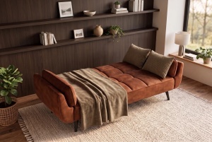 CANAPEA EXTENSIBILA BOUTIQUE 215CM, 3 LOCURI, REALIZAT DIN LEMN SI CATIFEA, CULOARE MARO RUGINIU - Img 7