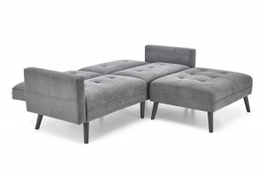 CANAPEA EXTENSIBILA CORNELIUS, CU SUPORT PENTRU PICIOARE, GRI/NEGRU, TAPITERIE DIN STOFA SI LEMN MASIV, STIL MODERN - Img 1