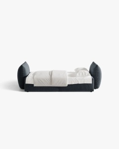 CANAPEA EXTENSIBILA CU 3 LOCURI, BLOOM, 250 CM, ALBASTRU MARIN, CU TAPITERIE DIN TEXTIL STRUCTURAT WIND, MICADONI - Img 3