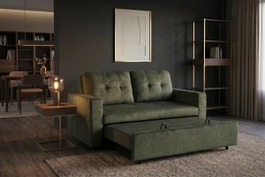 CANAPEA EXTENSIBILA DE APARTAMENT, SMART 140CM, 2 LOCURI, DIN LEMN SI MATERIAL CATIFEA, CULOARE VERDE, INVICTA INTERIOR - Img 5