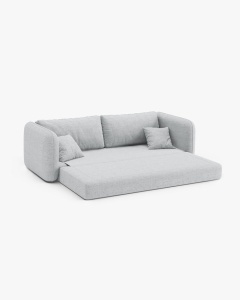CANAPEA EXTENSIBILA DORMI, GRI DESCHIS, 225X94 CM, TAPITAT CU TAPITERIE DIN TEXTIL STRUCTURAT MOLYBDEN, MICADONI - Img 4