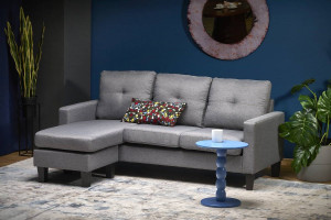 CANAPEA EXTENSIBILA GERSON, CU SUPORT PENTRU PICIOARE, GRI/NEGRU, TAPITERIE DIN STOFA SI POLIPROPILENA, STIL MODERN - Img 2
