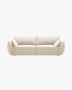 CANAPEA EXTENSIBILA KAELLE, 244 CM, CU 3 LOCURI, BEJ DESCHIS, CU TAPITERIE DIN TEXTIL CATIFEA BLUVEL, MICADONI