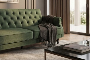 CANAPEA EXTENSIBILA MAISON BELLE 220CM, DIN LEMN SI TEXTIL CATIFEA, CULOARE VERDE, INVICTA INTERIOR - Img 9