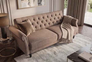 CANAPEA EXTENSIBILA MAISON BELLE 220CM, REALIZATA DIN LEMN SI CATIFEA, CULOARE GRI, INVICTA INTERIOR