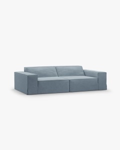 CANAPEA JODIE, CU 3 LOCURI, 204X99 CM, ALBASTRU PAL, TAPITAT CU TAPITERIE DIN TEXTIL STRUCTURAT LINS, MICADONI - Img 2