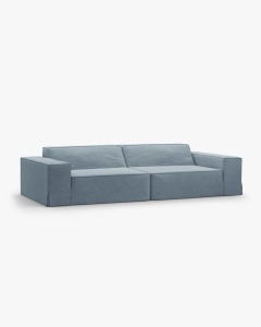 CANAPEA JODIE, CU 4 LOCURI, 244X99 CM, ALBASTRU PAL, TAPITAT CU TAPITERIE DIN TEXTIL STRUCTURAT LINS, MICADONI - Img 2